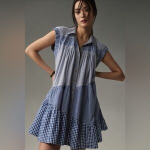 Pilcro Anthropologie Short sleeve Tunic mini Blue Checkered Sleeveless Dress